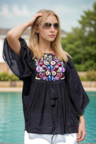Machhermo Medieval Wide-Sleeve Rayon Crepe Tunic