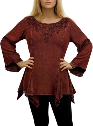Khokana Rayon Asymmetrical Handkerchief-Hem Blouse