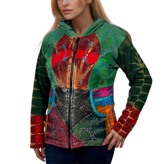 Rasuwa Rib Cotton Tie-Dye Patchwork Hoodie