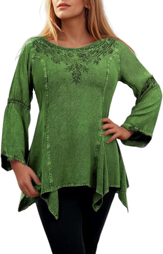 Khokana Rayon Asymmetrical Handkerchief-Hem Blouse