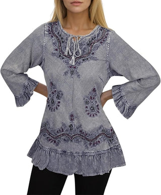 Mardi Rayon Embroidered Ruffle Blouse