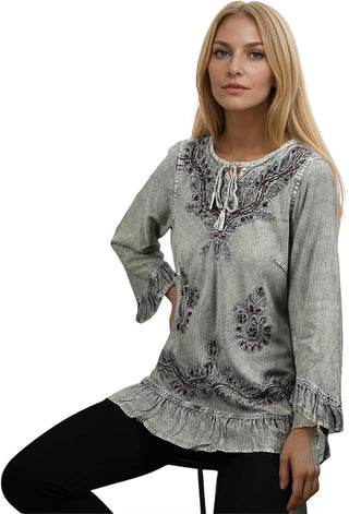 Mardi Rayon Embroidered Ruffle Blouse