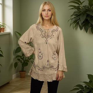 Mardi Rayon Embroidered Ruffle Blouse