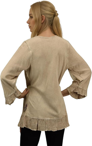 Mardi Rayon Embroidered Ruffle Blouse