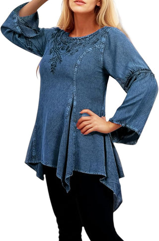 Khokana Rayon Asymmetrical Handkerchief-Hem Blouse