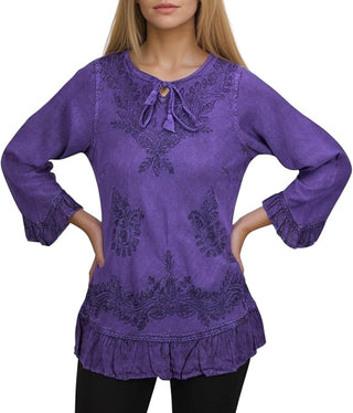 Mardi Rayon Embroidered Ruffle Blouse