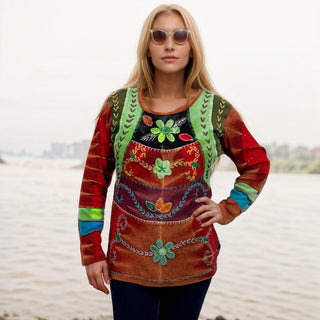 Sankhu Rib Cotton Tie-Dye Embroidered Blouse