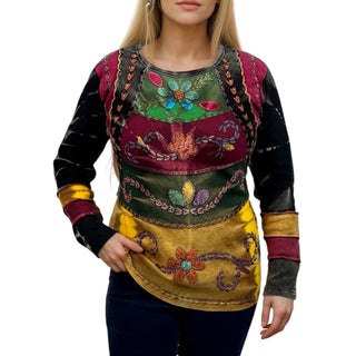 Sankhu Rib Cotton Tie-Dye Embroidered Blouse