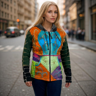 Rasuwa Rib Cotton Tie-Dye Patchwork Hoodie