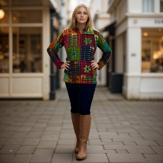 Imadol Rib Cotton Patchwork Razor-Cut Blouse