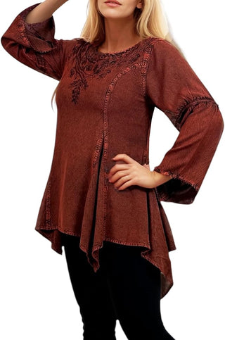 Khokana Rayon Asymmetrical Handkerchief-Hem Blouse