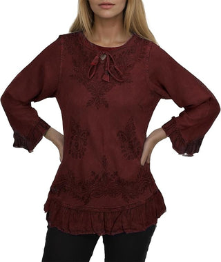Mardi Rayon Embroidered Ruffle Blouse