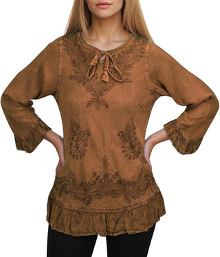 Mardi Rayon Embroidered Ruffle Blouse