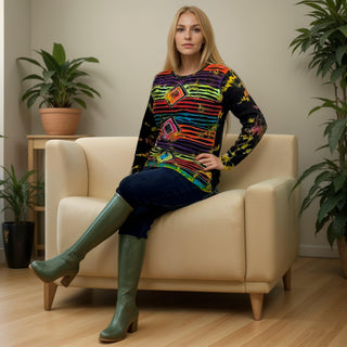 Humla Rib Cotton Tie-Dye Patchwork Blouse