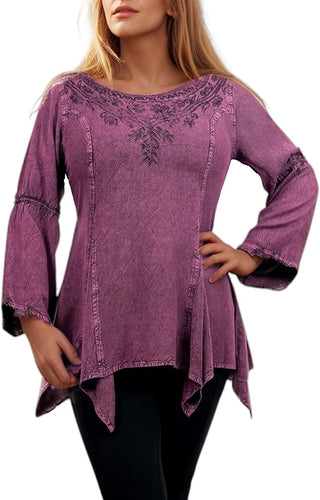 Khokana Rayon Asymmetrical Handkerchief-Hem Blouse