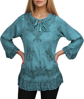 Mardi Rayon Embroidered Ruffle Blouse