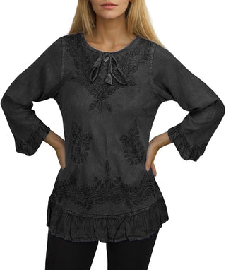 Mardi Rayon Embroidered Ruffle Blouse