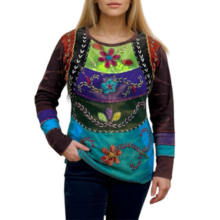 Sankhu Rib Cotton Tie-Dye Embroidered Blouse