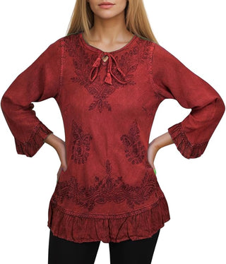 Mardi Rayon Embroidered Ruffle Blouse