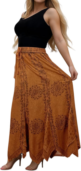 Ghorepani Rayon Medieval Embroidered Maxi Skirt
