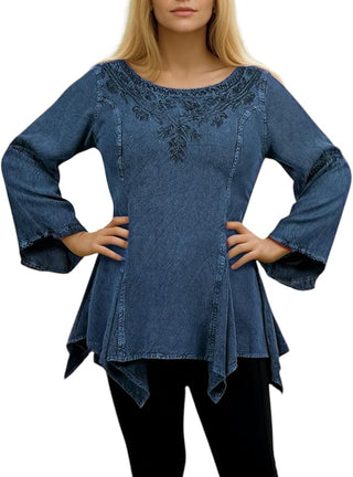 Khokana Rayon Asymmetrical Handkerchief-Hem Blouse
