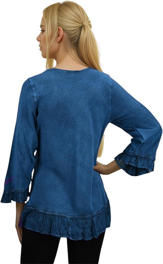 Mardi Rayon Embroidered Ruffle Blouse
