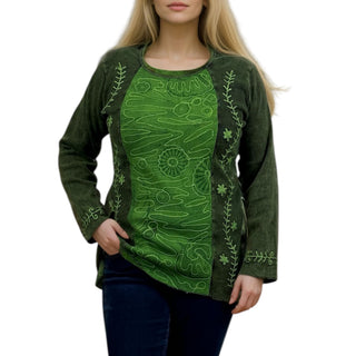 Dailekh Rib Cotton Tie-Dye Embroidered Blouse