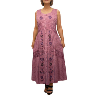 Sankhamul Rayon Embroidered Button-Down Sundress