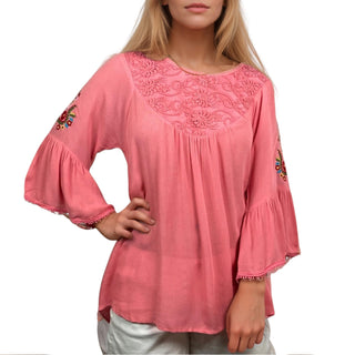 Manthali Rayon Crepe Medieval Bell-Sleeve Lace Tunic