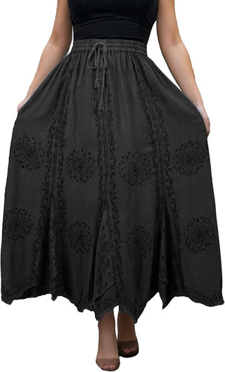 Ghorepani Rayon Medieval Embroidered Maxi Skirt