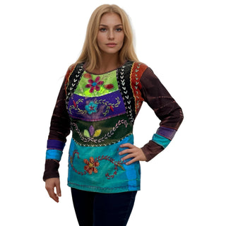 Sankhu Rib Cotton Tie-Dye Embroidered Blouse
