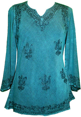Embroidered Rayon Renaissance Blouse - Agan Traders, Turquoise
