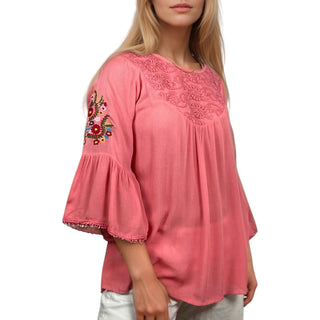 Manthali Rayon Crepe Medieval Bell-Sleeve Lace Tunic
