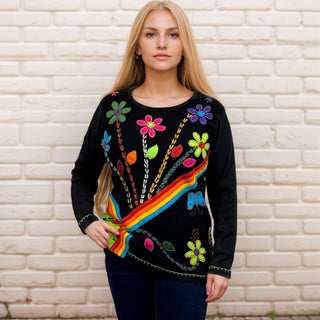 Bhulbhule Rib Cotton Rainbow Flower Razor-Cut Top