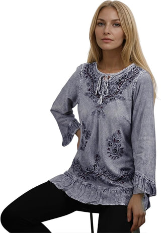 Mardi Rayon Embroidered Ruffle Blouse