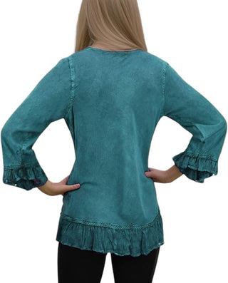 Mardi Rayon Embroidered Ruffle Blouse
