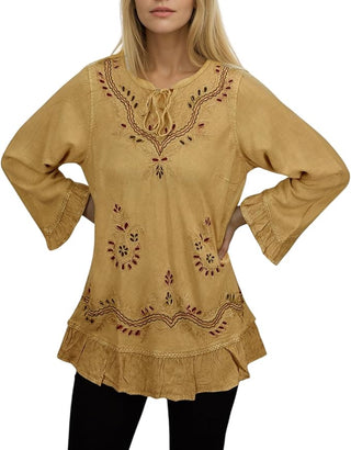 Mardi Rayon Embroidered Ruffle Blouse