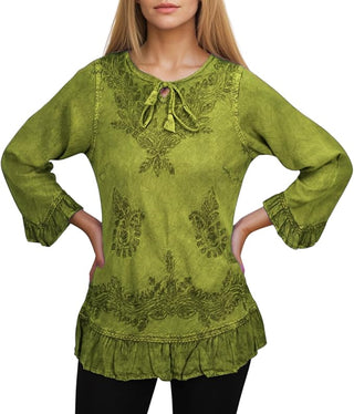 Mardi Rayon Embroidered Ruffle Blouse