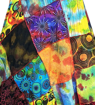 407 WS Cotton Gypsy Flower Diamond Patched Tie Dye Wrap Skirt - Agan Traders, Rainbow 