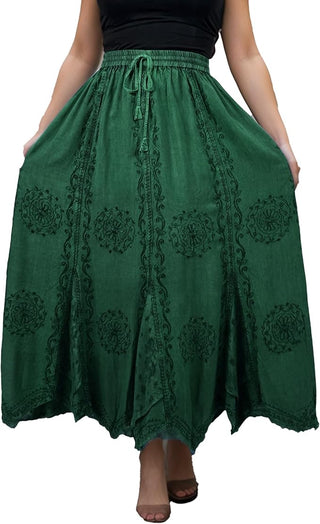 Ghorepani Rayon Medieval Embroidered Maxi Skirt