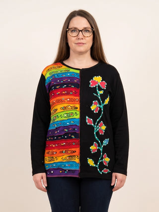 Tinau Rib Cotton Hand-Painted Pastel Patch Blouse