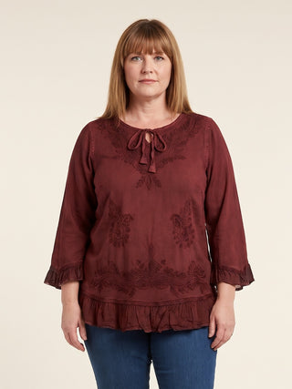 Mardi Rayon Embroidered Ruffle Blouse