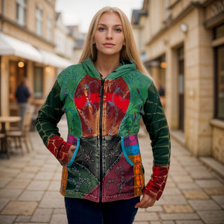 Rasuwa Rib Cotton Tie-Dye Patchwork Hoodie
