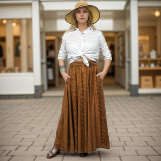 Marpha Rayon Medieval Embroidered Maxi Skirt