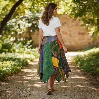 Ghalekharka Knit Cotton Tribal Asymmetrical Patch Skirt