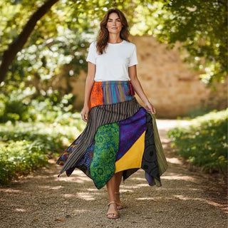 Ghalekharka Knit Cotton Tribal Asymmetrical Patch Skirt