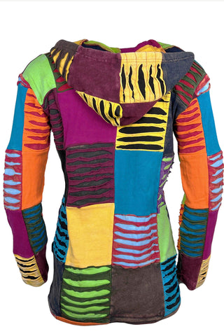 Pharping Rib Cotton Patchwork Razor-Cut Hoodie