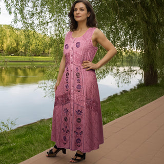 Sankhamul Rayon Embroidered Button-Down Sundress