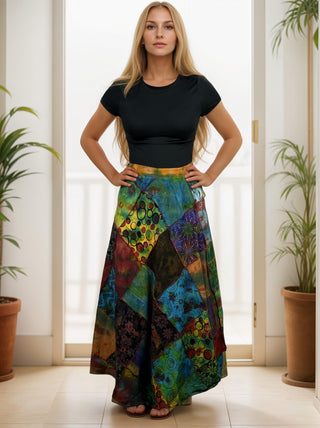 Manaslu Cotton Tie-Dye Patchwork Wrap Skirt