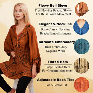 Nagarkot Rayon Bell-Sleeve Embroidered Tunic